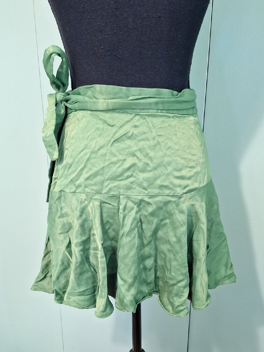 Zara Grass Green Shiny Wrap Skirt Size Small Boho Fairycore - Picture 4 of 6